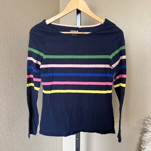 Boden Ella Long Sleeve Breton Tee‎ French Navy and Rainbow Women's  Size 2